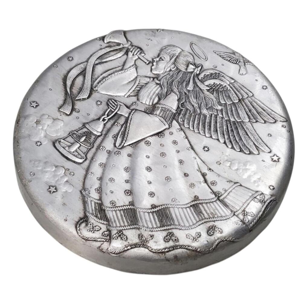 Wendell August Forge Hammered Aluminum Trinket Box Lid Angel